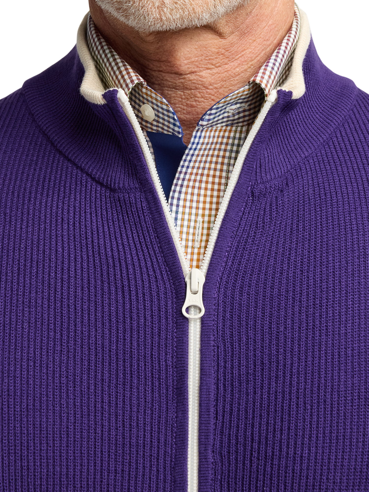 Cotton Full Zip Mock Neck Vest - Purple
