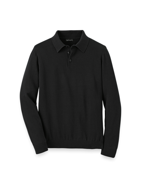 Supima Cotton Three Button Polo - Black – Paul Fredrick
