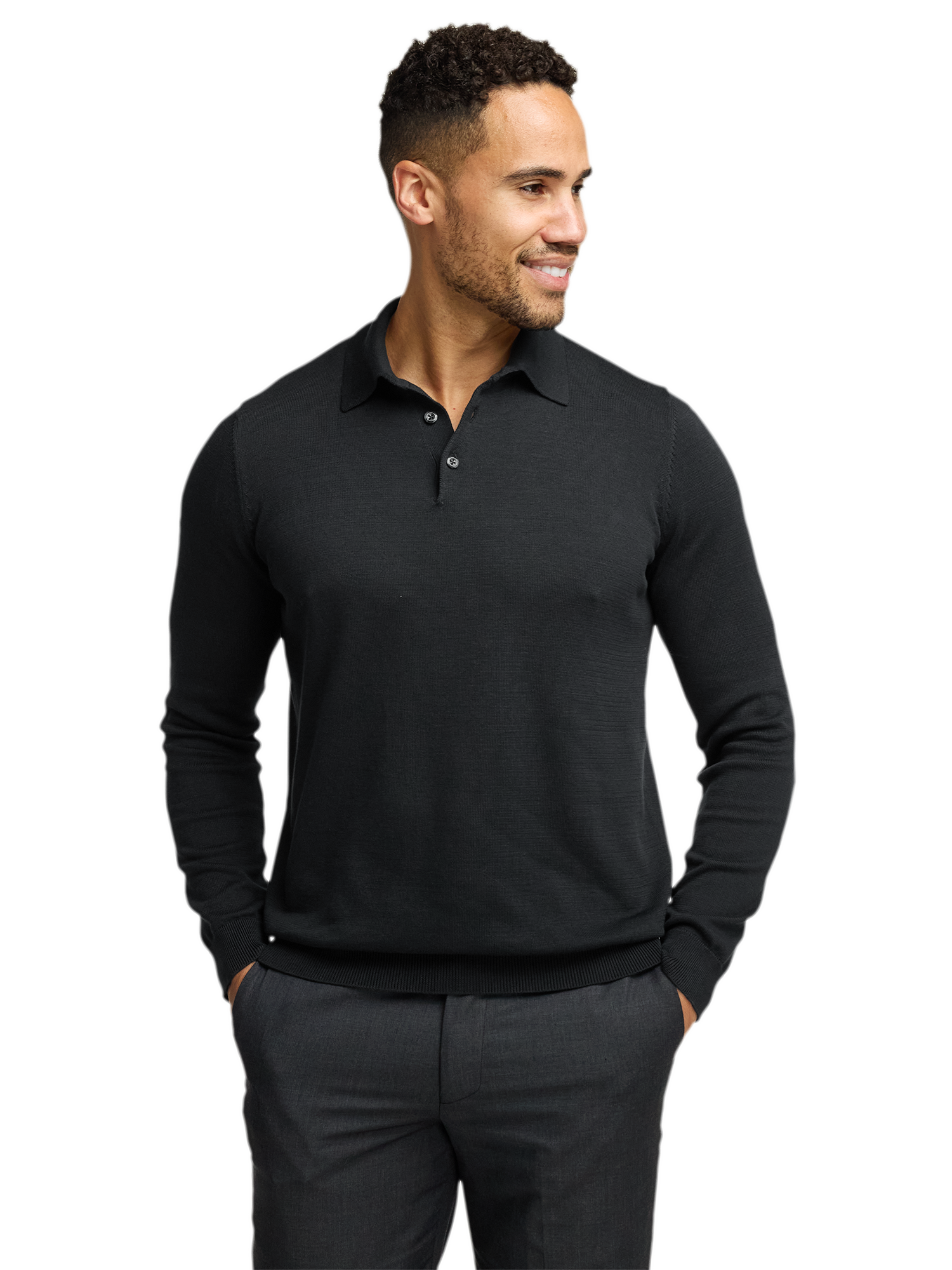 Supima Cotton Three Button Polo - Black