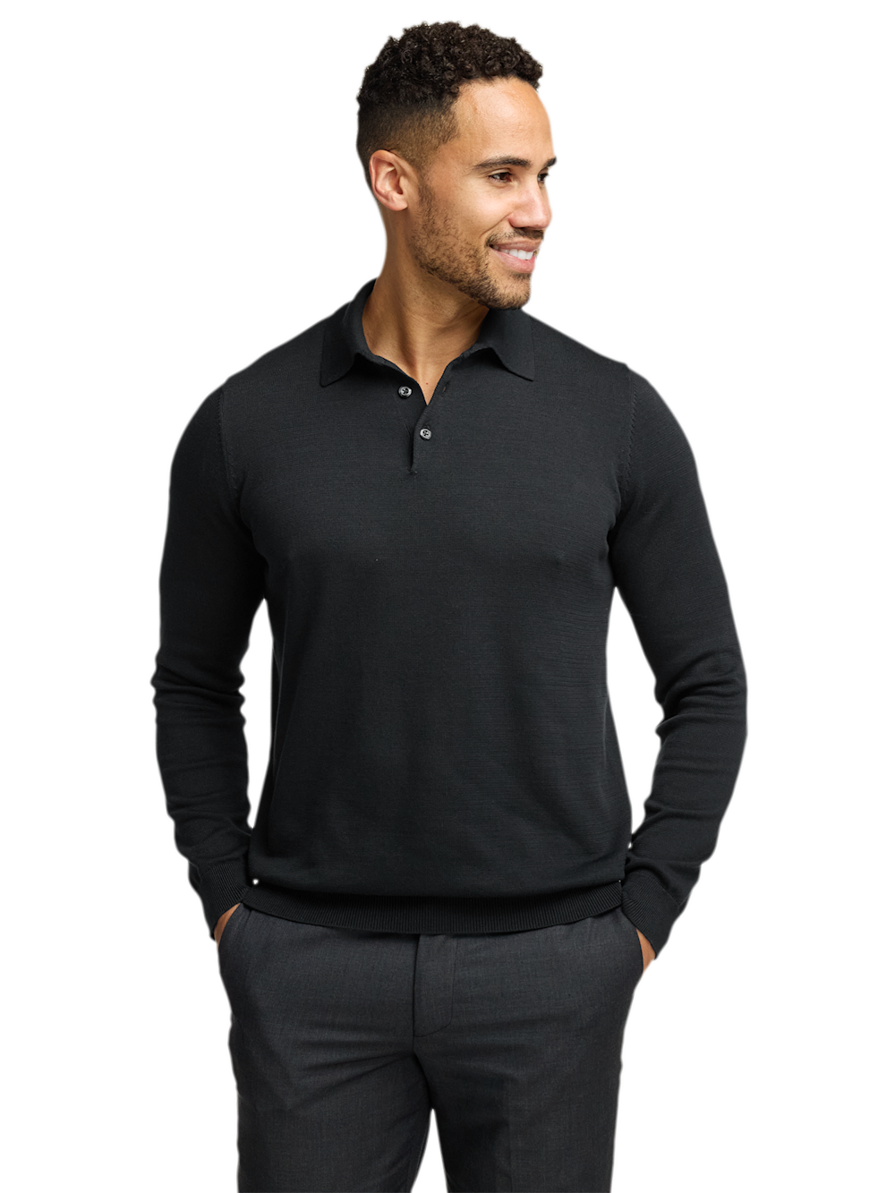 Alternate Shot of Men's Black Solid Knitwear  - 1#Alternate Image of Supima Cotton Three Button Polo-1