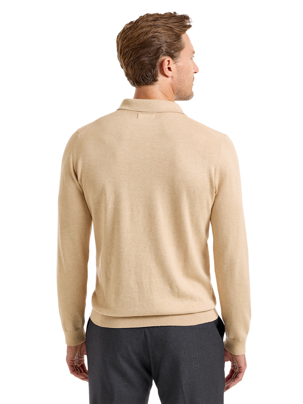 Alternate Shot of Men's Oatmeal Solid Knitwear  - 3#Alternate Image of Supima Cotton Three Button Polo-3