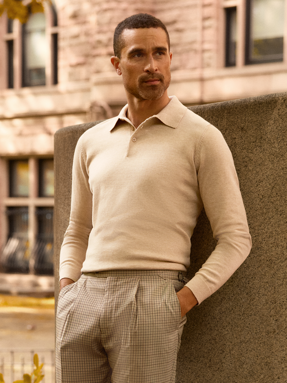 Alternate Shot of Men's Oatmeal Solid Knitwear  - 4#Alternate Image of Supima Cotton Three Button Polo-4