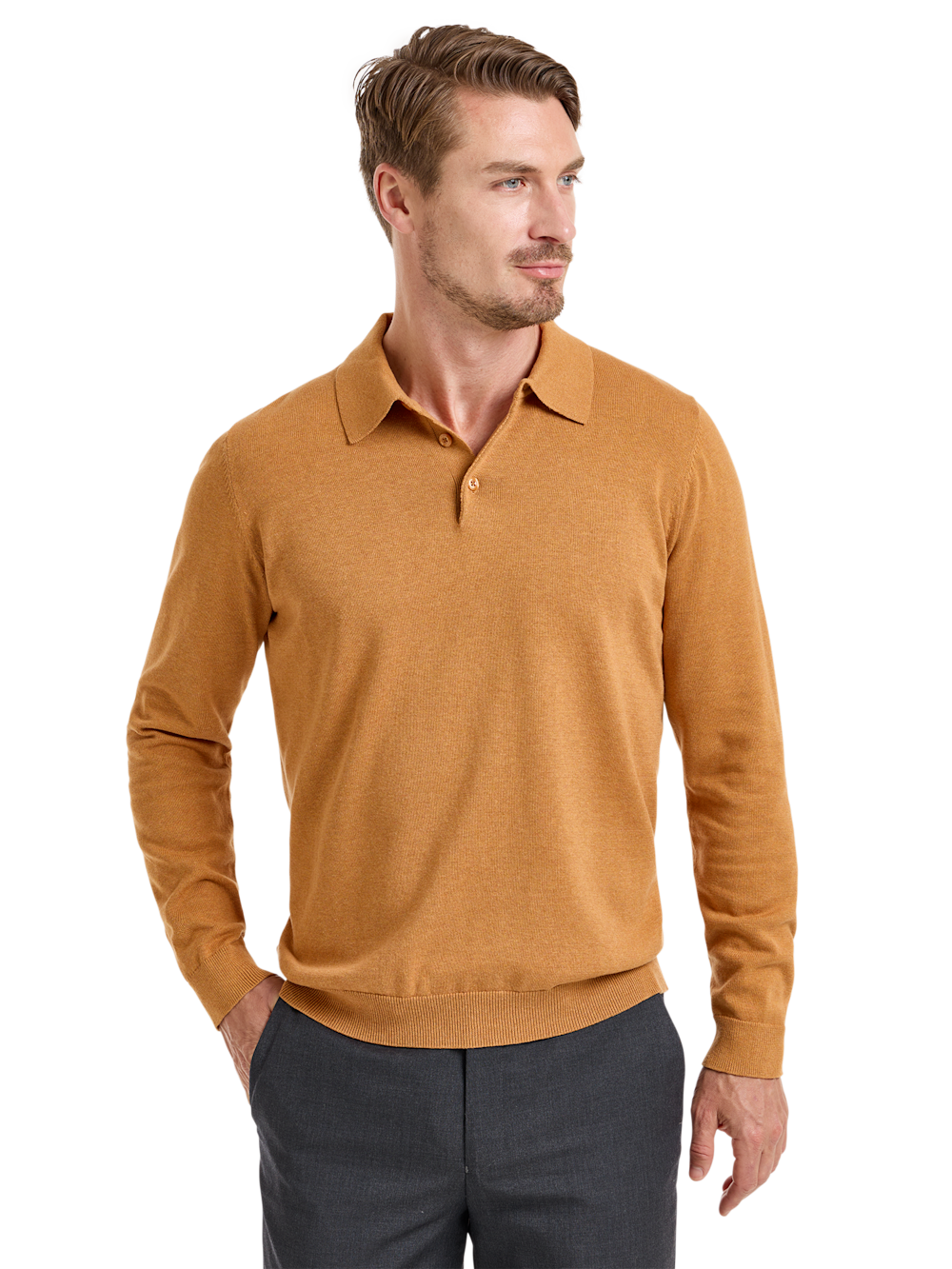 Alternate Shot of Men's Cognac Solid Knitwear  - 1#Alternate Image of Supima Cotton Three Button Polo-1