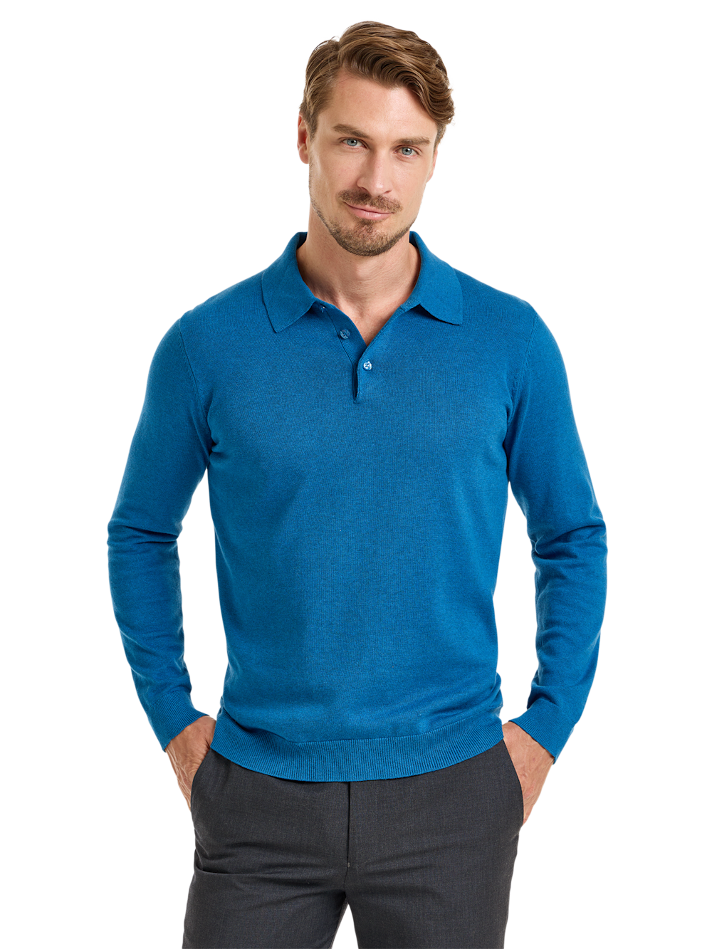 Alternate Shot of Men's Teal Solid Knitwear  - 1#Alternate Image of Supima Cotton Three Button Polo-1