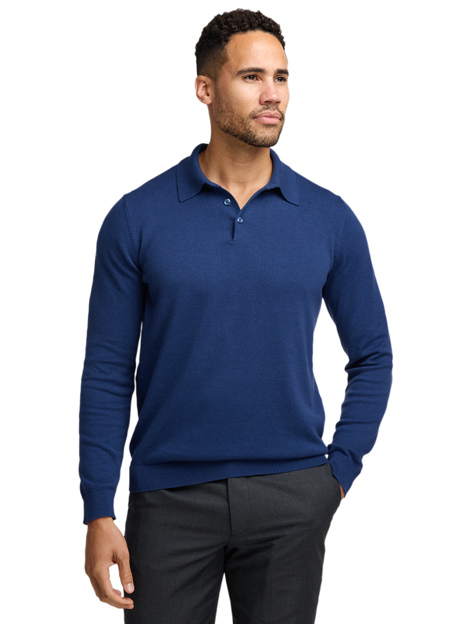Supima Cotton Three Button Polo - Dark Blue