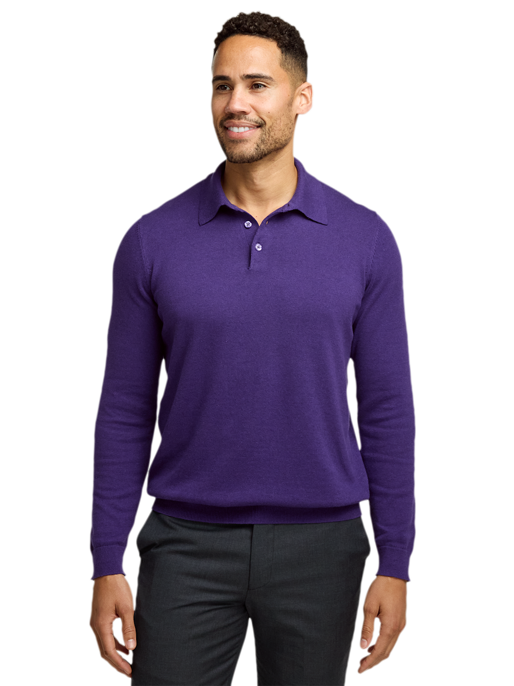 Alternate Shot of Men's Plum Solid Knitwear  - 1#Alternate Image of Supima Cotton Three Button Polo-1
