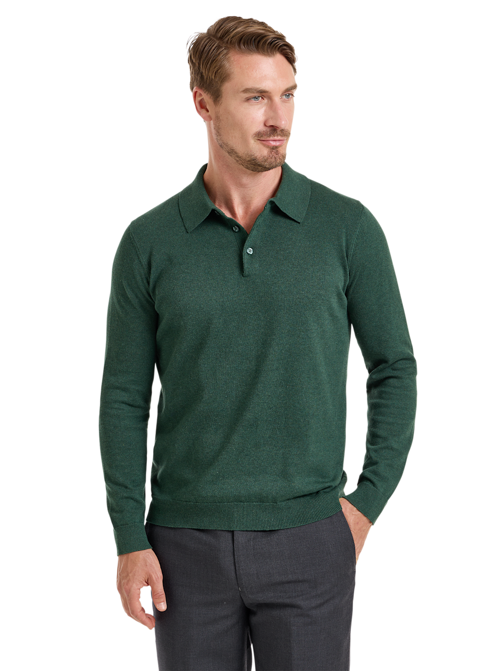 Alternate Shot of Men's Pine Green Solid Knitwear  - 1#Alternate Image of Supima Cotton Three Button Polo-1