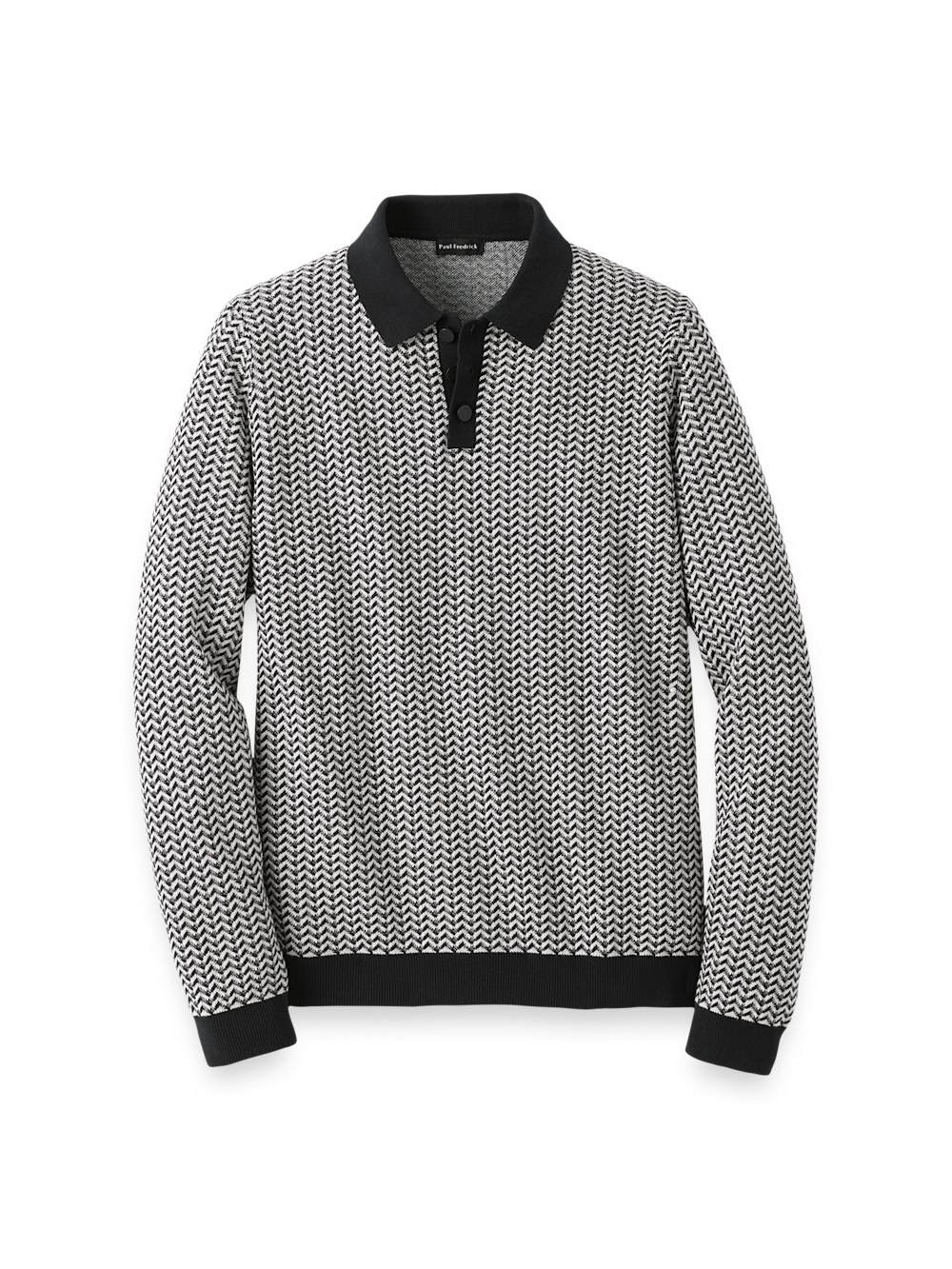 Product Image of Cotton Three-button Polo-Black/Ivory