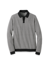 Cotton Three-button Polo - Black/ivory