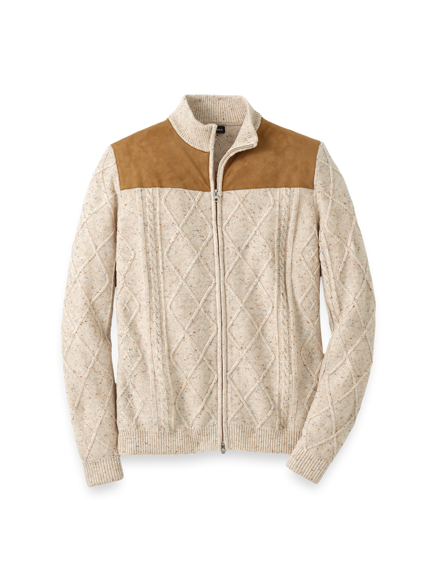 Donegal Full Zip Mock Neck Sweater - Ivory – Paul Fredrick
