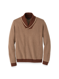Cotton Shawl Collar Pull Over Sweater - Ivory/brown