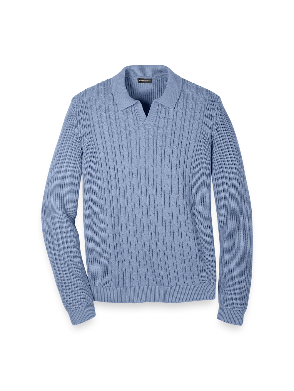 Product Image of Cotton Cable V-neck Polo-Blue