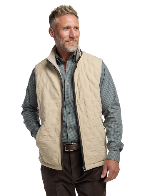 Microsuede Check Reversible Vest - Cream – Paul Fredrick