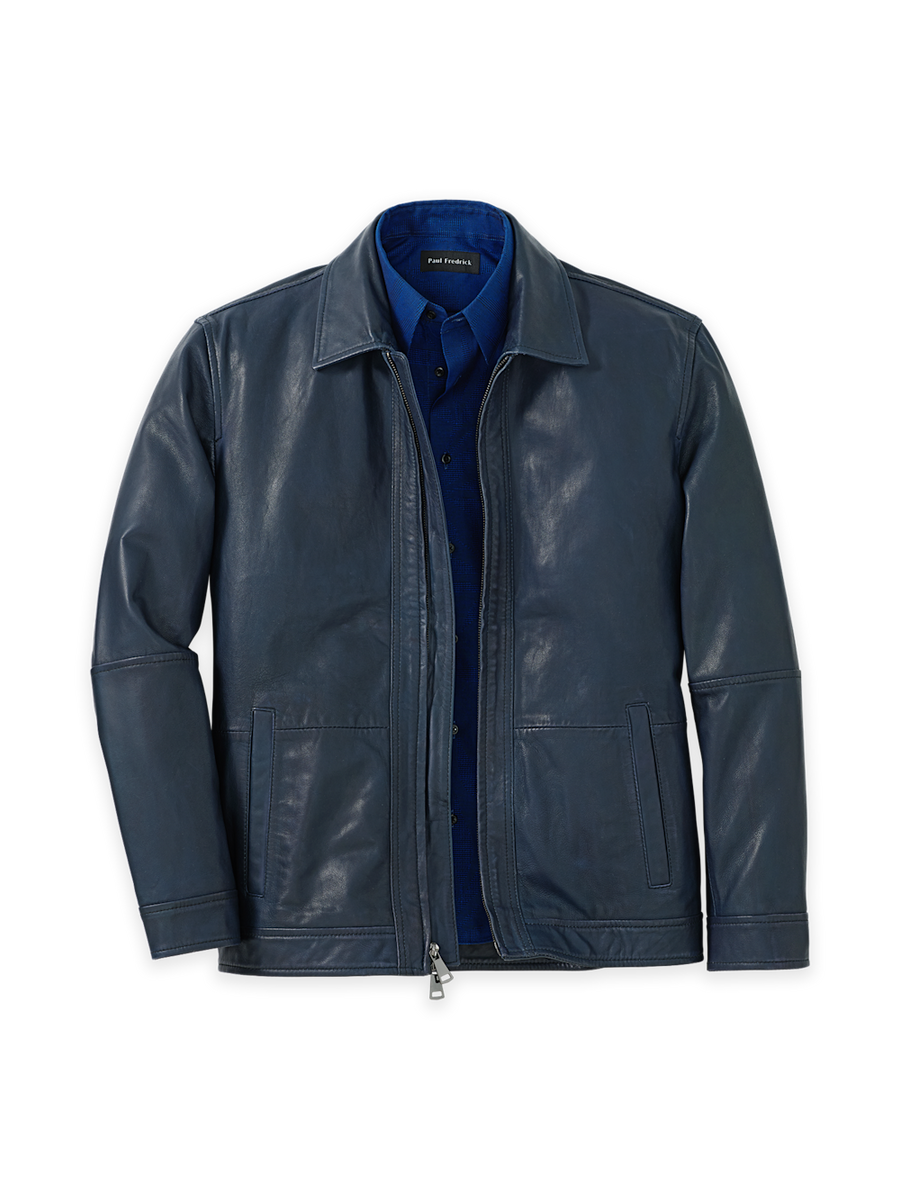 Leather Bomber Jacket - Navy – Paul Fredrick