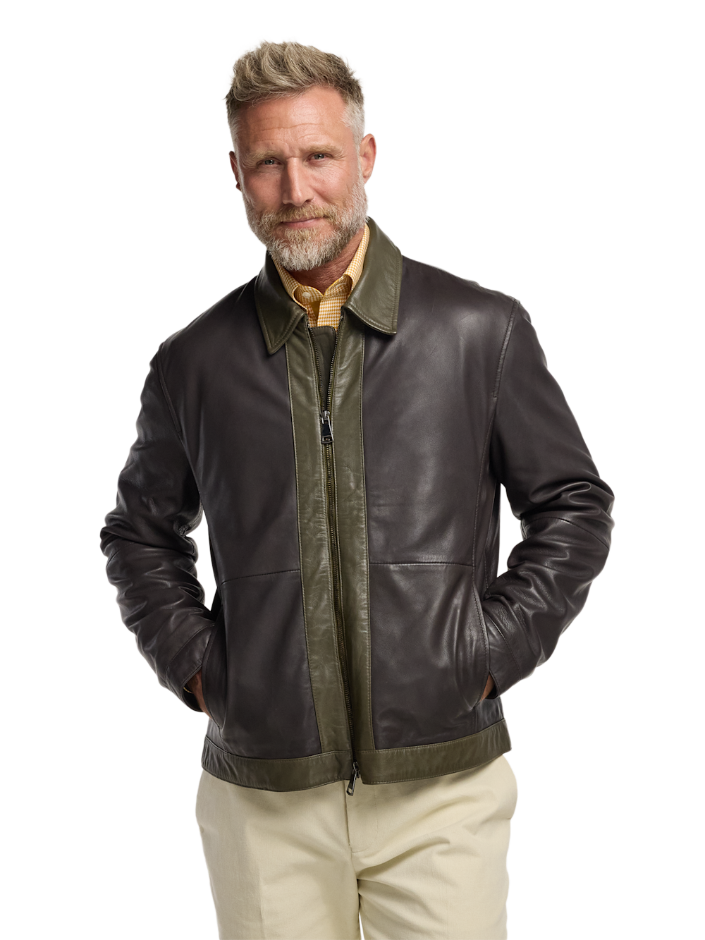 Alternate Image of Leather Color Block Jacket-1