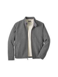 Wool Blend Stripe Bomber Jacket - Grey