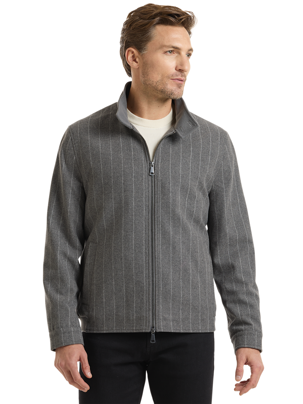Alternate Shot of Men's Grey Stripe Outerwear  - 2