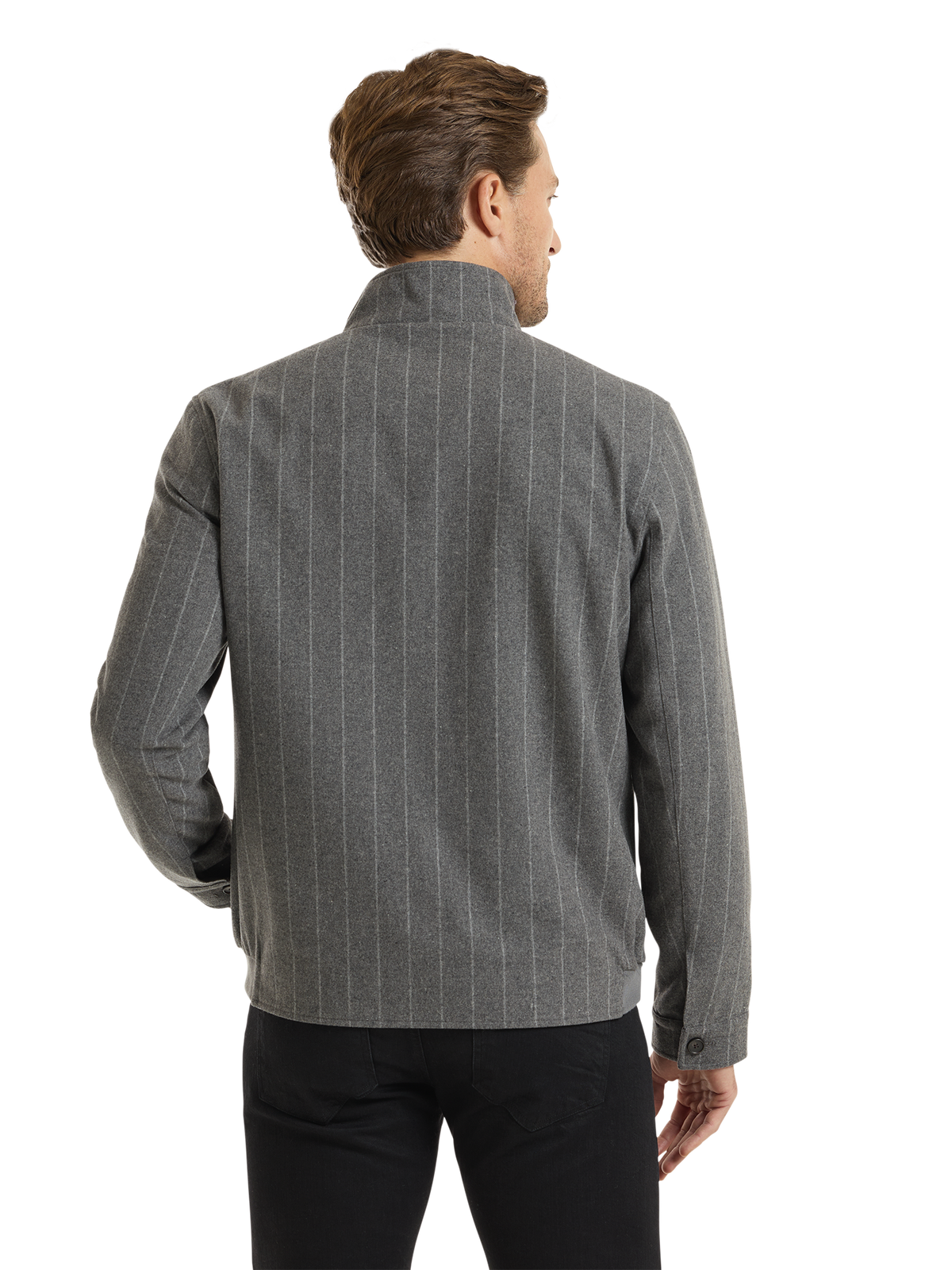 Wool Blend Stripe Bomber Jacket - Grey