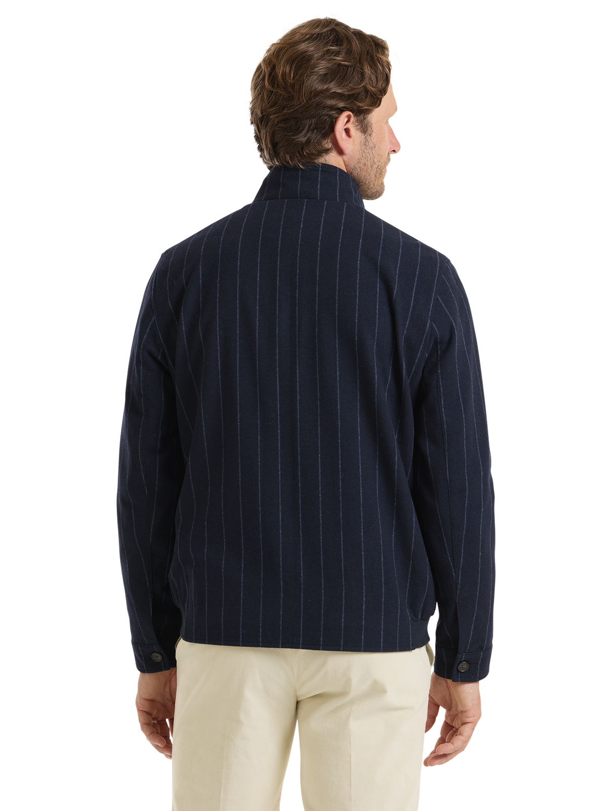 Wool Blend Stripe Bomber Jacket - Navy