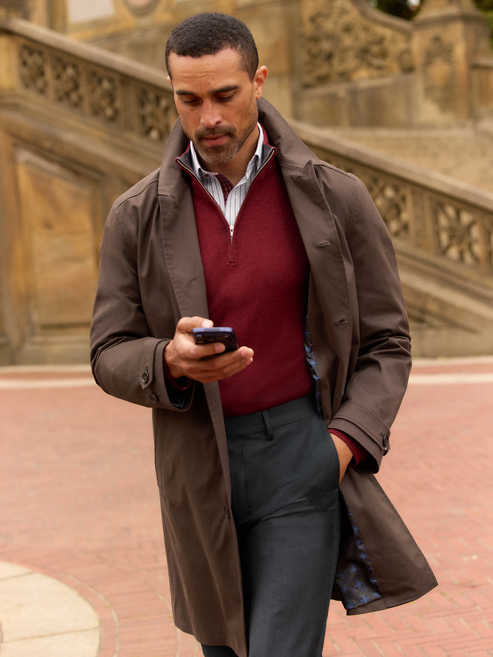 Alternate Shot of Men's Brown Solid Outerwear  - 7