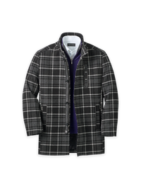 Wool Blend Plaid Car Coat - Black/grey