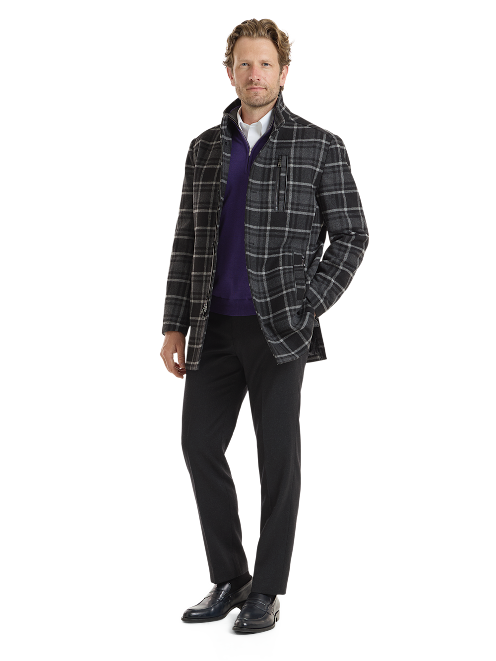 Alternate Shot of Men's Black/Grey Plaid Outerwear 