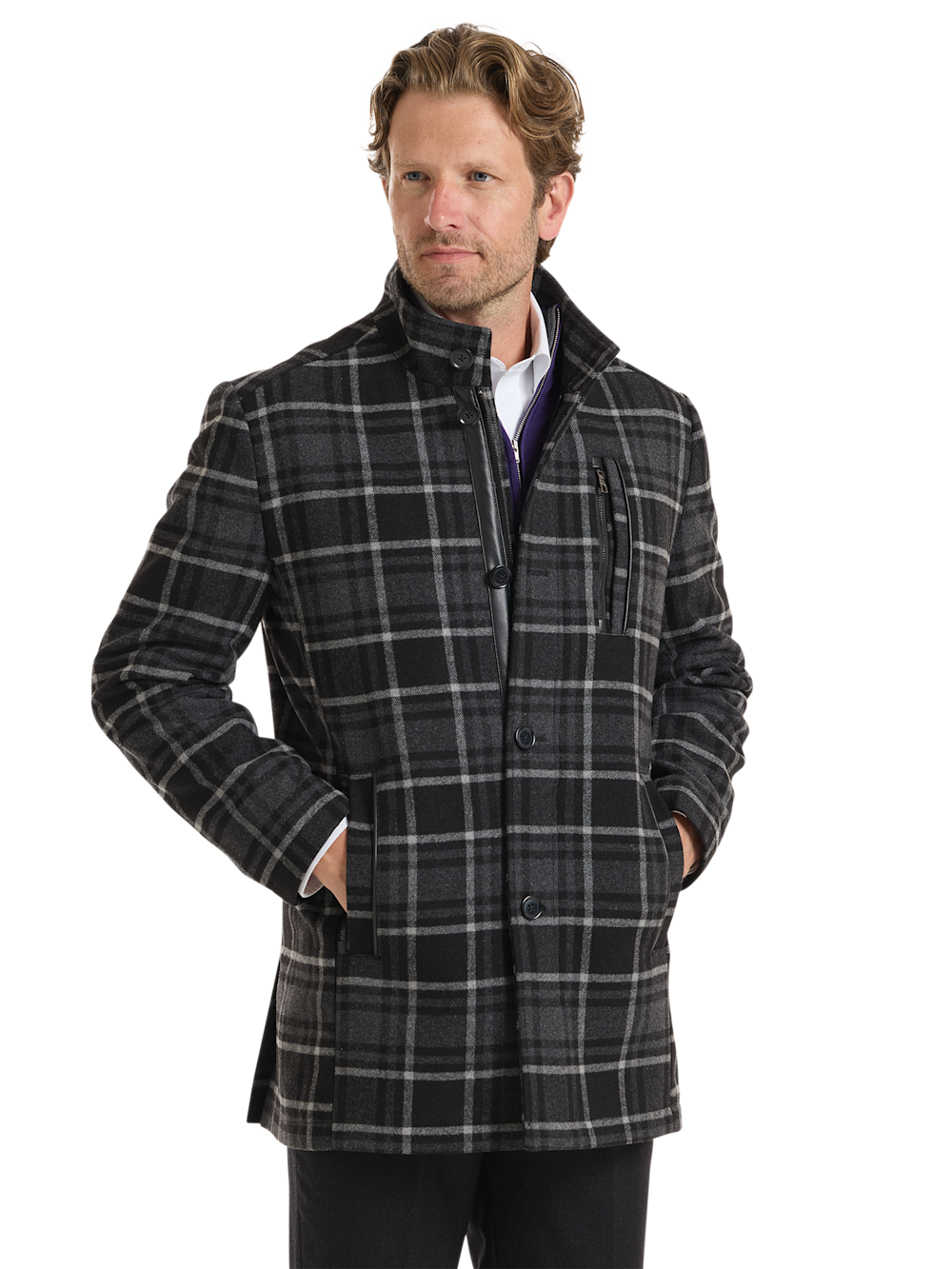 Alternate Shot of Men's Black/Grey Plaid Outerwear  - 2