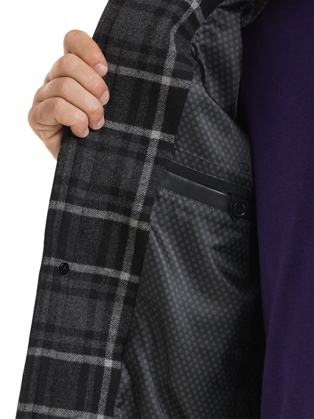 Alternate Shot of Men's Black/Grey Plaid Outerwear  - 4