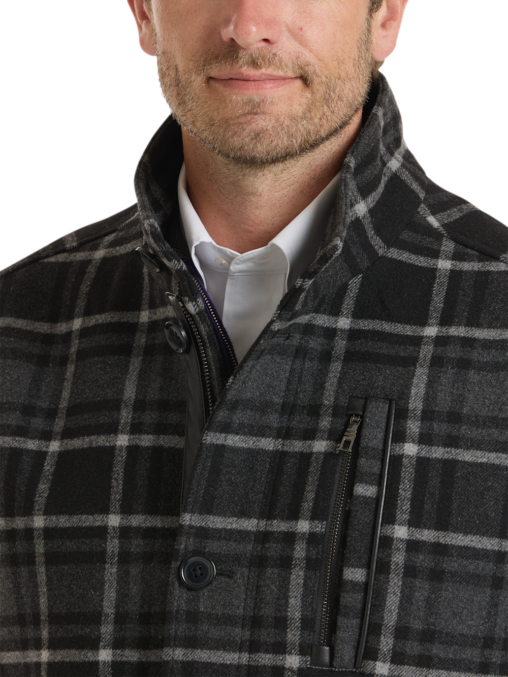 Alternate Shot of Men's Black/Grey Plaid Outerwear  - 5