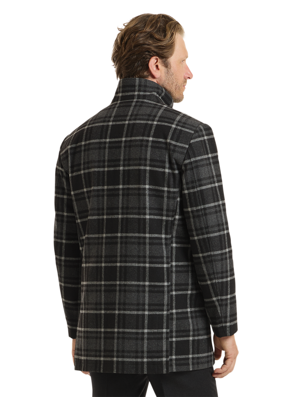Alternate Shot of Men's Black/Grey Plaid Outerwear  - 6