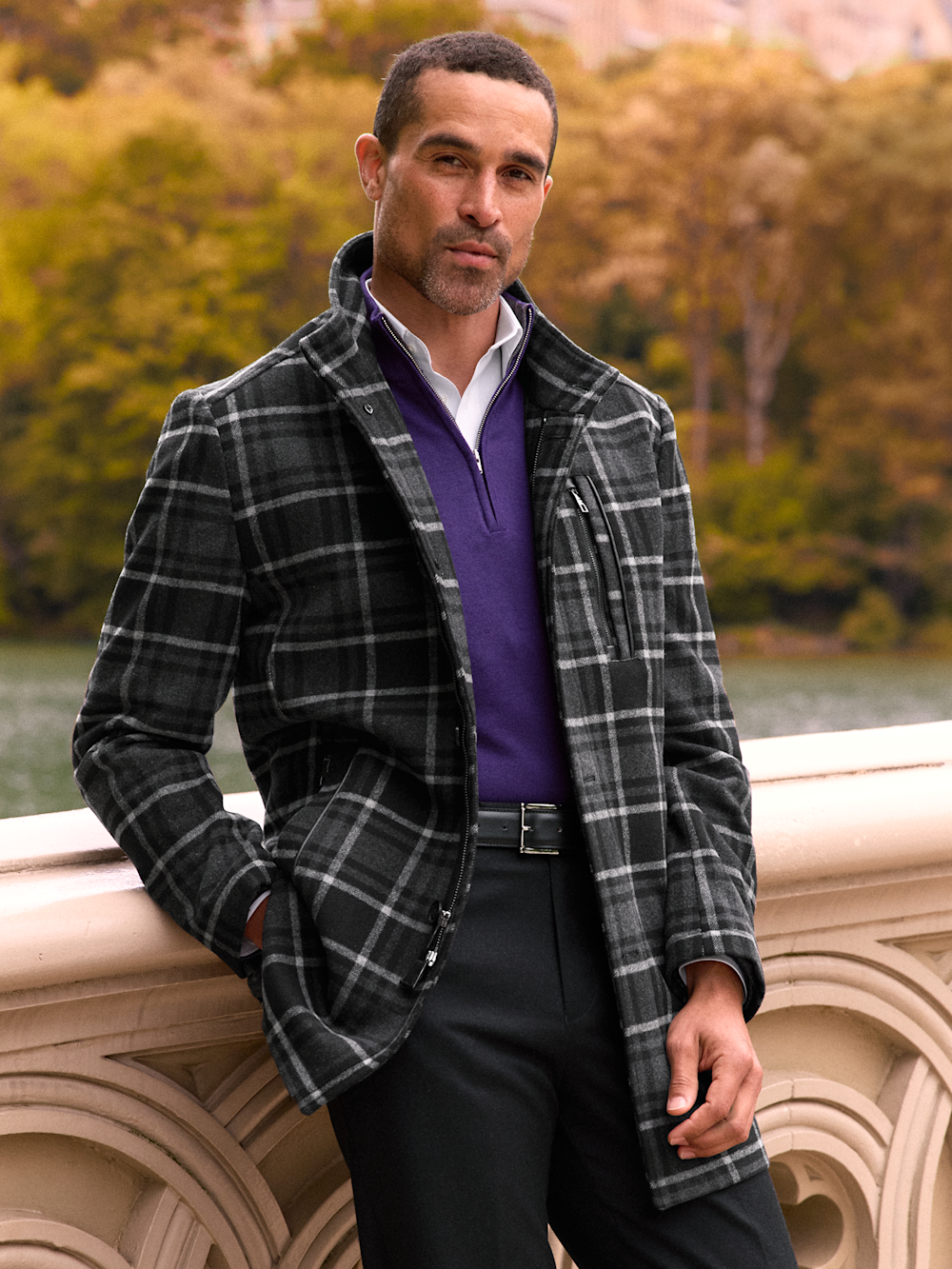 Alternate Shot of Men's Black/Grey Plaid Outerwear  - 7