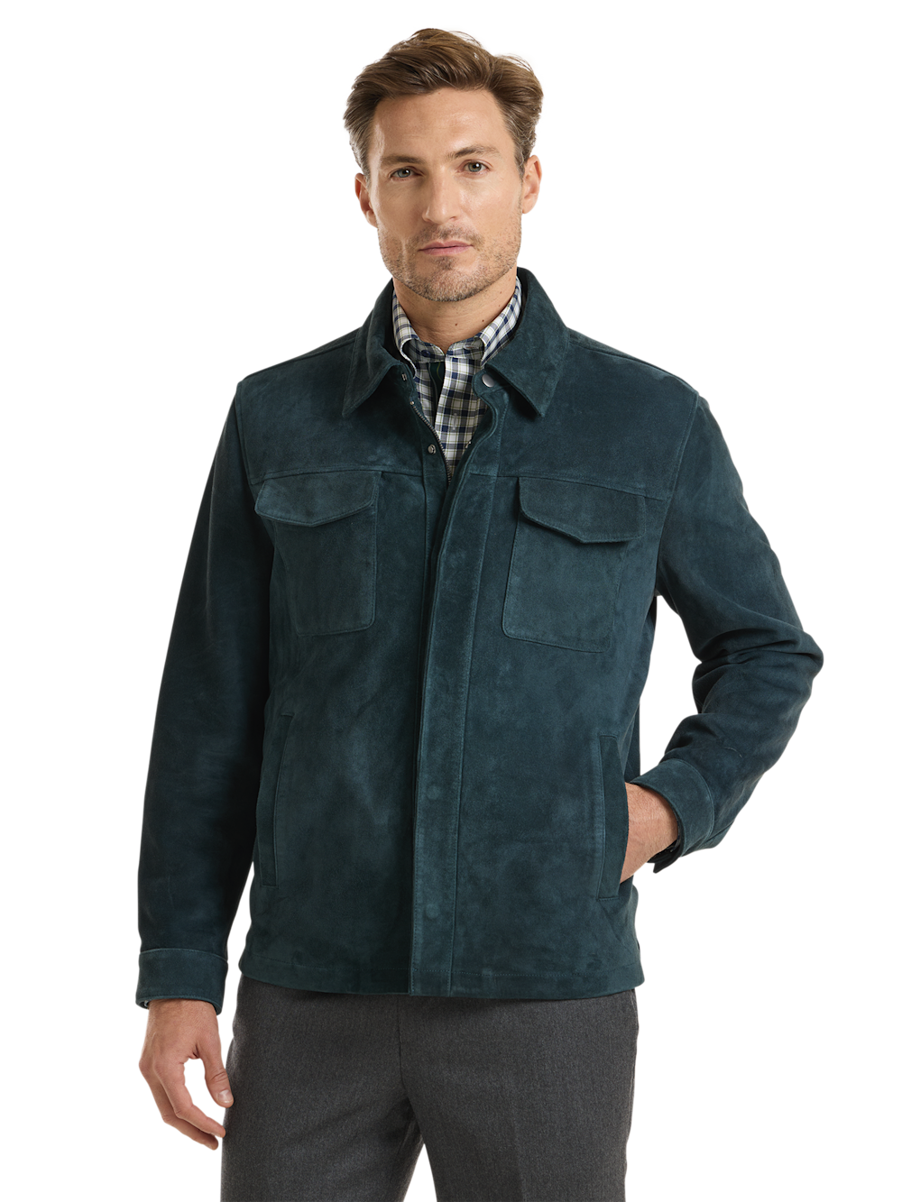 Alternate Shot of Men's Teal Solid Outerwear  - 2