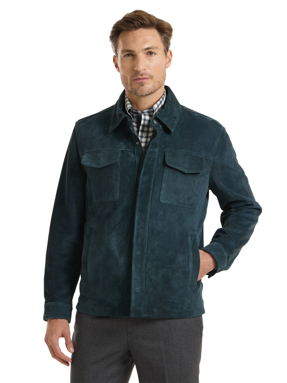 Suede Shirt Jacket - Teal
