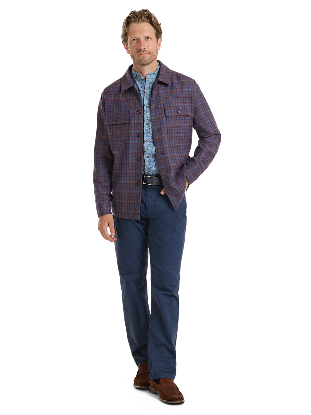 Alternate Shot of Men's Plum/Navy Plaid Outerwear 