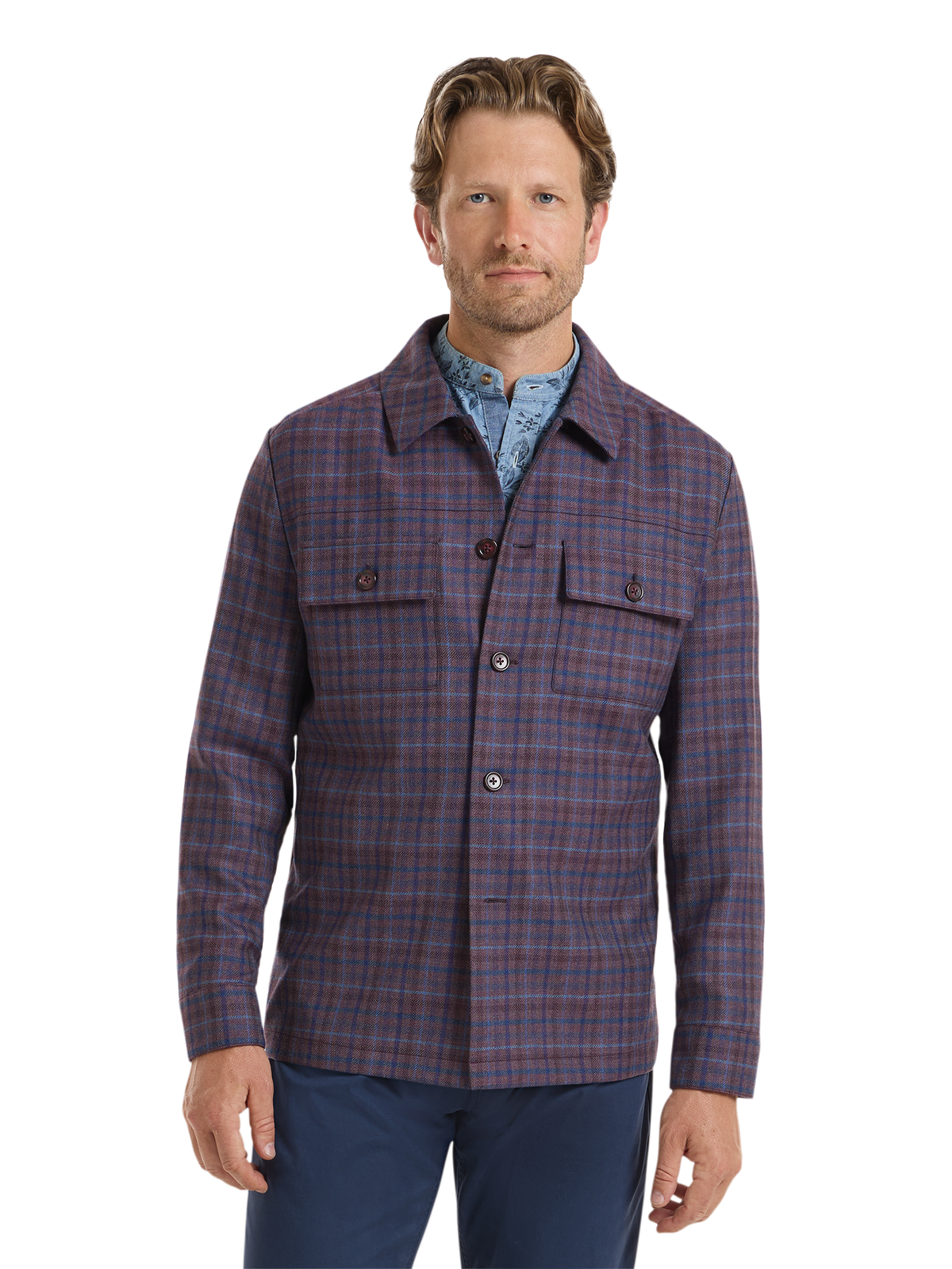 Wool Shirt Jacket - Plum/navy