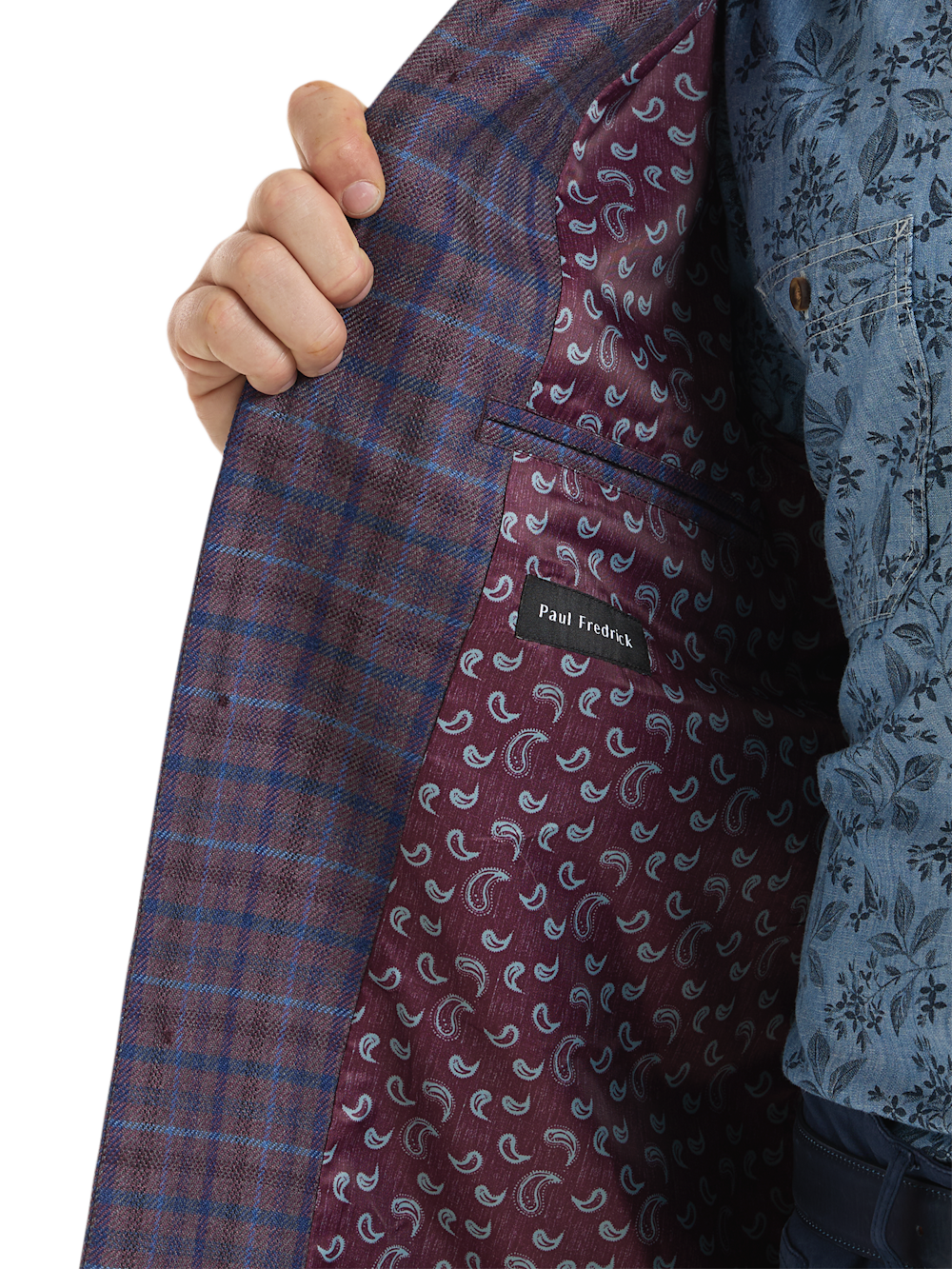Alternate Shot of Men's Plum/Navy Plaid Outerwear  - 4