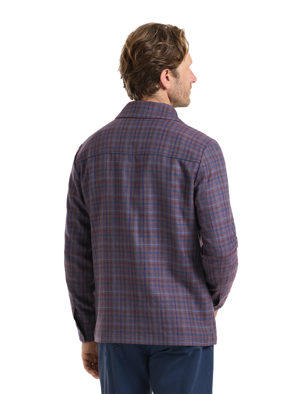 Alternate Shot of Men's Plum/Navy Plaid Outerwear  - 6