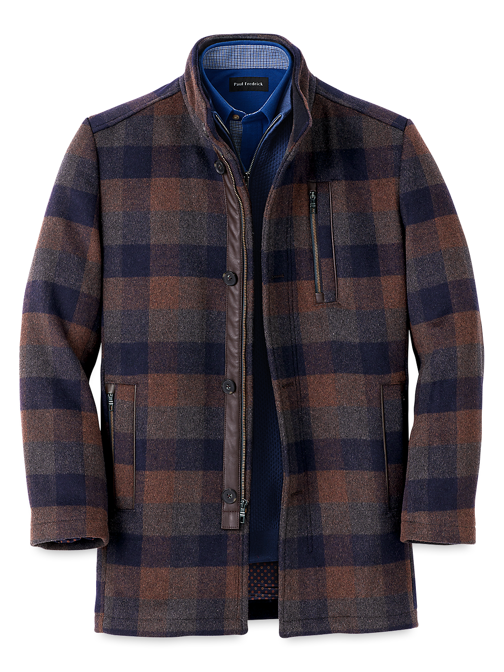 Product Image of Wool Blend Buffalo Plaid Car Coat-Navy/Brown