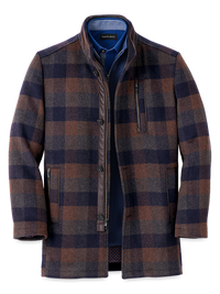 Wool Blend Buffalo Plaid Car Coat - Navy/brown