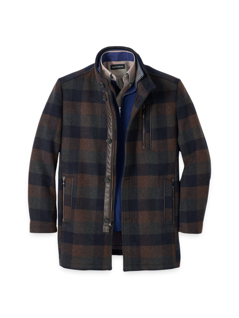 Wool Blend Buffalo Plaid Car Coat - Navy/brown – Paul Fredrick