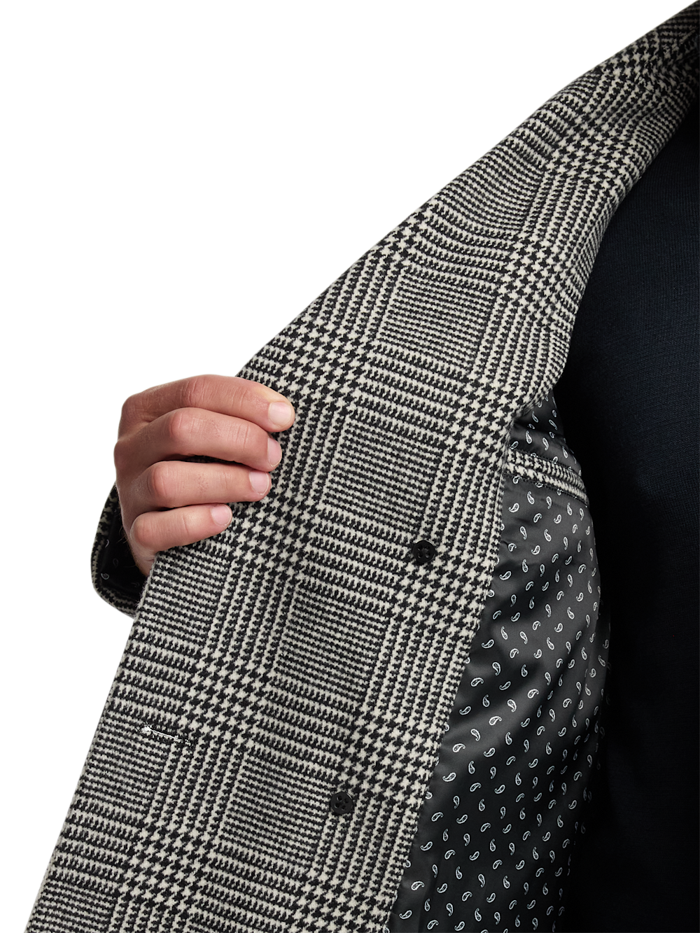 Wool Blend Plaid Double Breasted Topcoat - Black/white – Paul Fredrick Wool Blend Plaid Double Breasted Topcoat - Black/white – Paul Fredrick