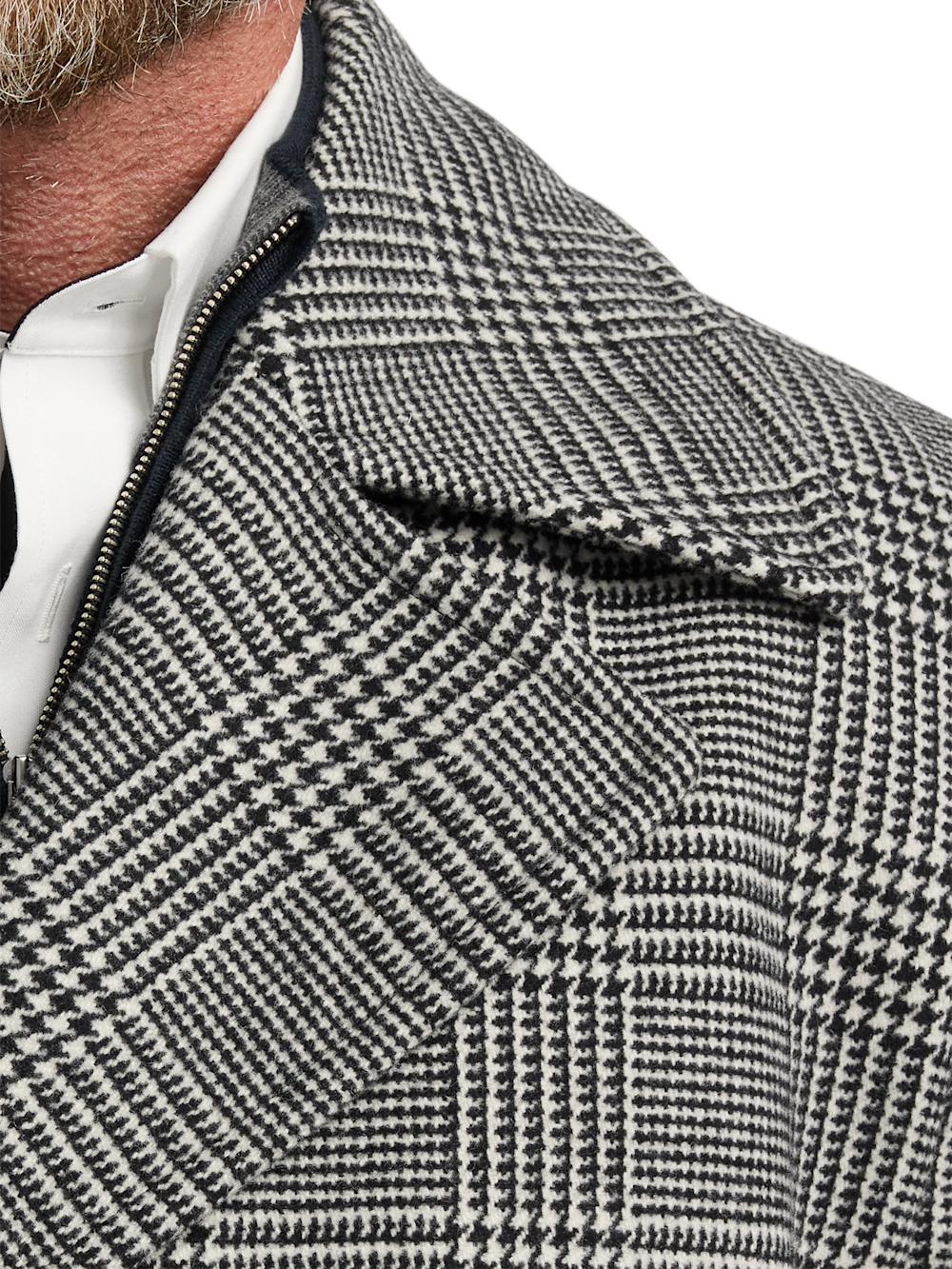 Wool Blend Plaid Double Breasted Topcoat - Black/white Large Wool Blend Plaid Double Breasted Topcoat - Black/white Large