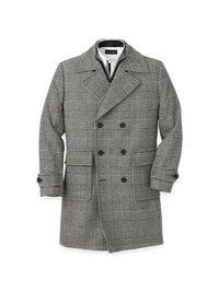 Wool Blend Plaid Double Breasted Topcoat - Black/white
