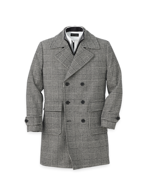 Wool Blend Plaid Double Breasted Topcoat - Black/white – Paul Fredrick