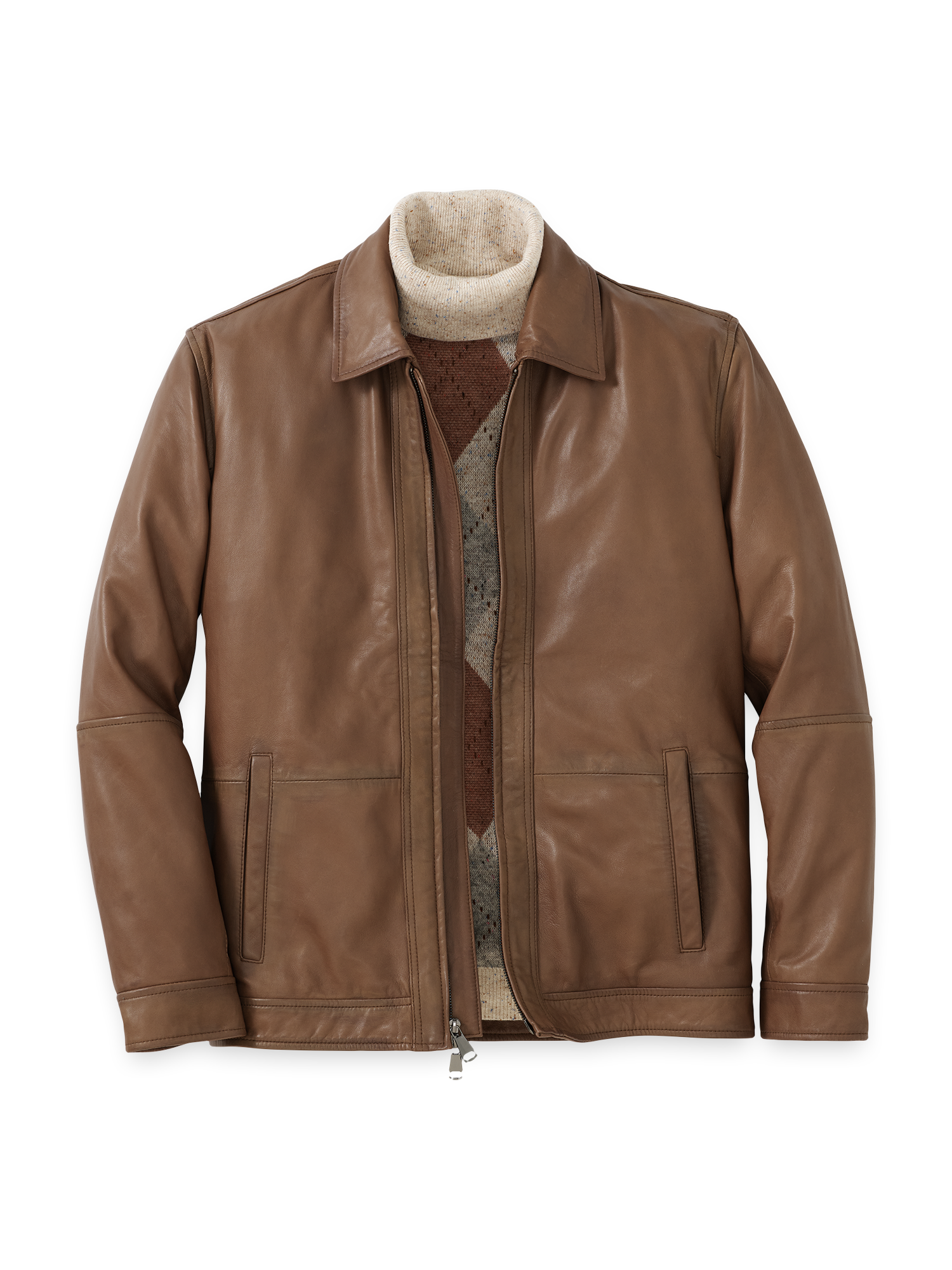 Leather Bomber Jacket - Brown