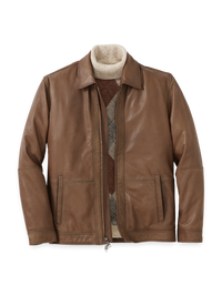 Leather Bomber Jacket - Brown