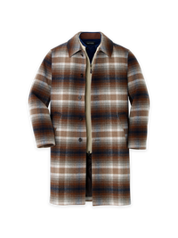 Plaid Shirt Collar Topcoat - Blue/Tan