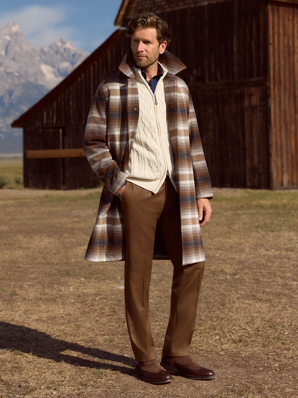 Alternate Shot of Men's blue/tan  Outerwear  - 1