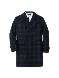 Plaid Double Breasted Topcoat - Green/Navy