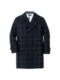 Plaid Double Breasted Topcoat - Green/Navy